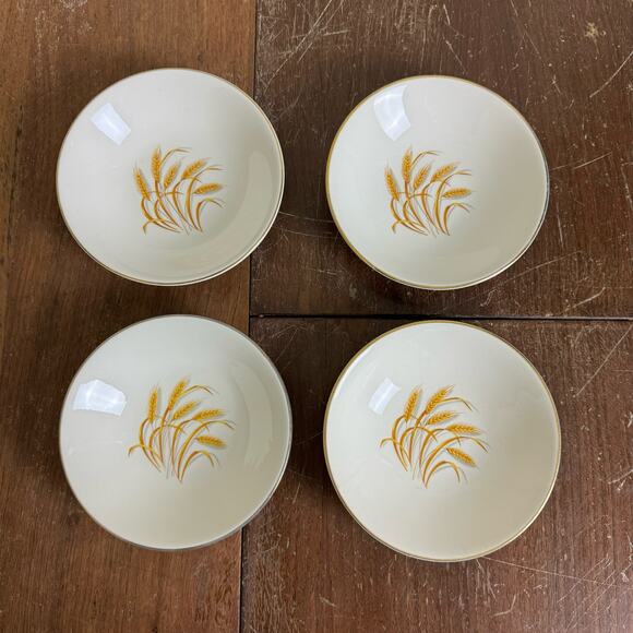 Homer Laughlin VINTAGE Golden Wheat 22K‎ Gold Accent Set of 4 Bowls 5 inch - Picture 1 of 4